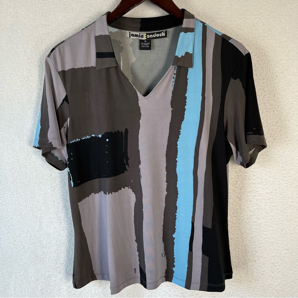 Jamie Sadock golf shirt womens M pull over v neck short sleeve colorblock top